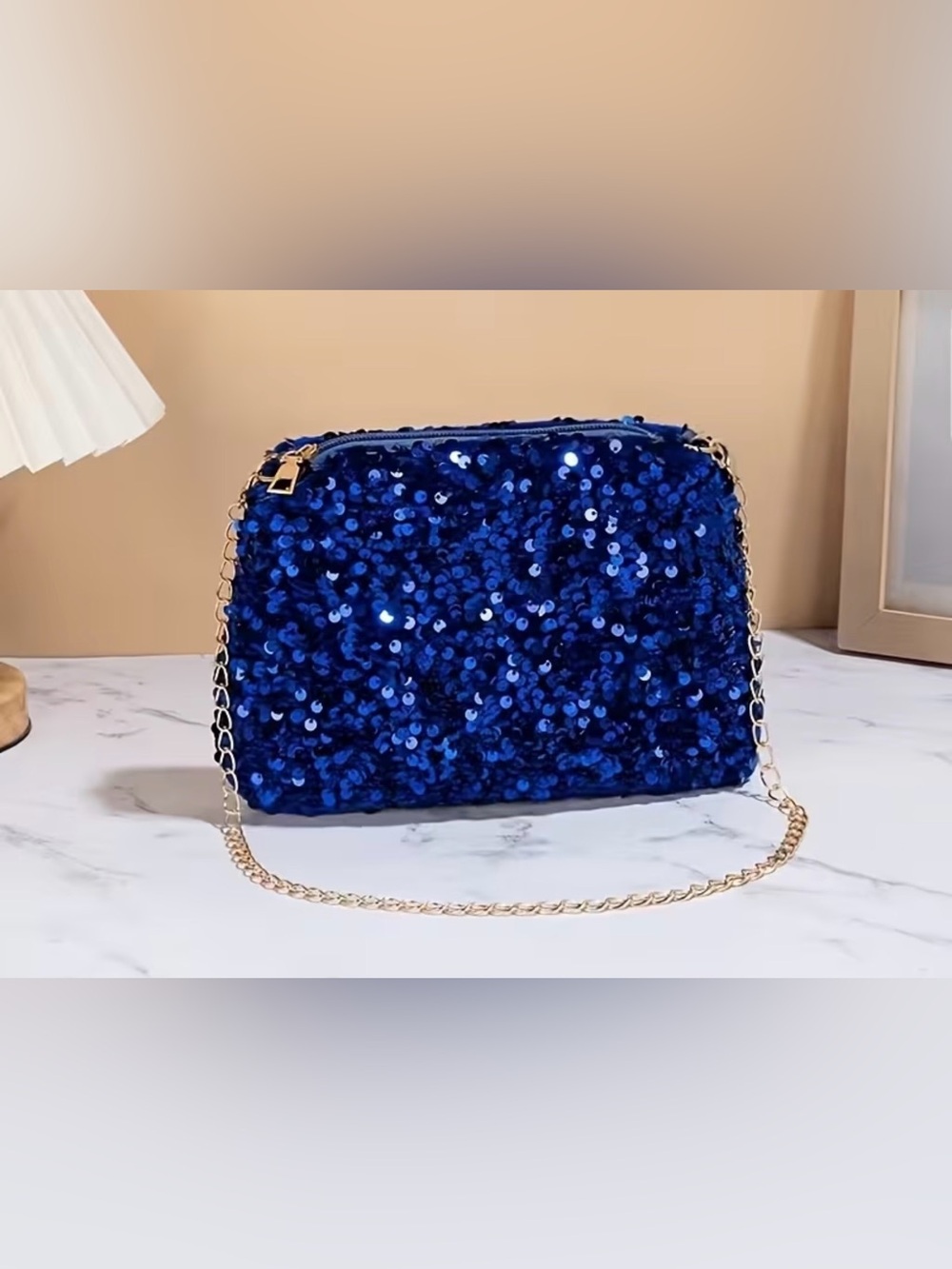 Sequined Evening Clutch Bag in Deep Blue